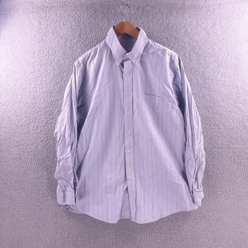 Brooks Brothers Regent OCBD Shirt Mens 17-35 Blue Pinstripe Non-Iron Cotton